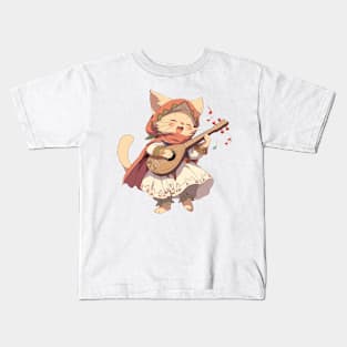 Cute Singing Bard Cat Hero Kids T-Shirt